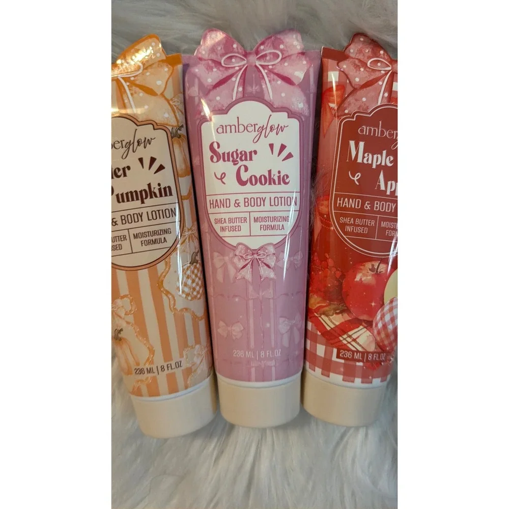 Amberglow Hand & Body Lotion 3pc Set Butter Pumpkin Sugar Cookie Maple Apple 8oz